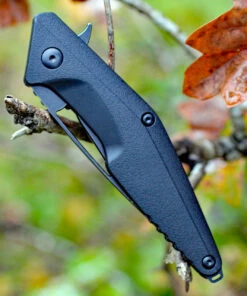 Brous Blades Division Linerlock, 4.5" Acid Stonewash Plain Blade, Black Polymer Handle -Knifeworks Sales Store 005a.3 45573.1566586107