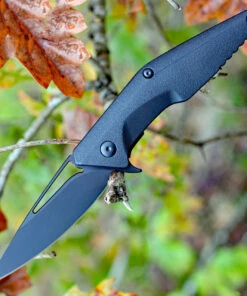 Brous Blades Division Linerlock, 4.5" Black Plain Blade, Black Polymer Handle