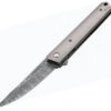 Boker Plus Kwaiken Damascus Flipper 01BO297, 3.5" Damasteel Gray Plain Blade, Gray Titanium Handle