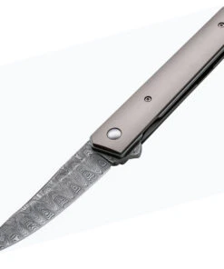 Boker Plus Kwaiken Damascus Flipper 01BO297, 3.5" Damasteel Gray Plain Blade, Gray Titanium Handle