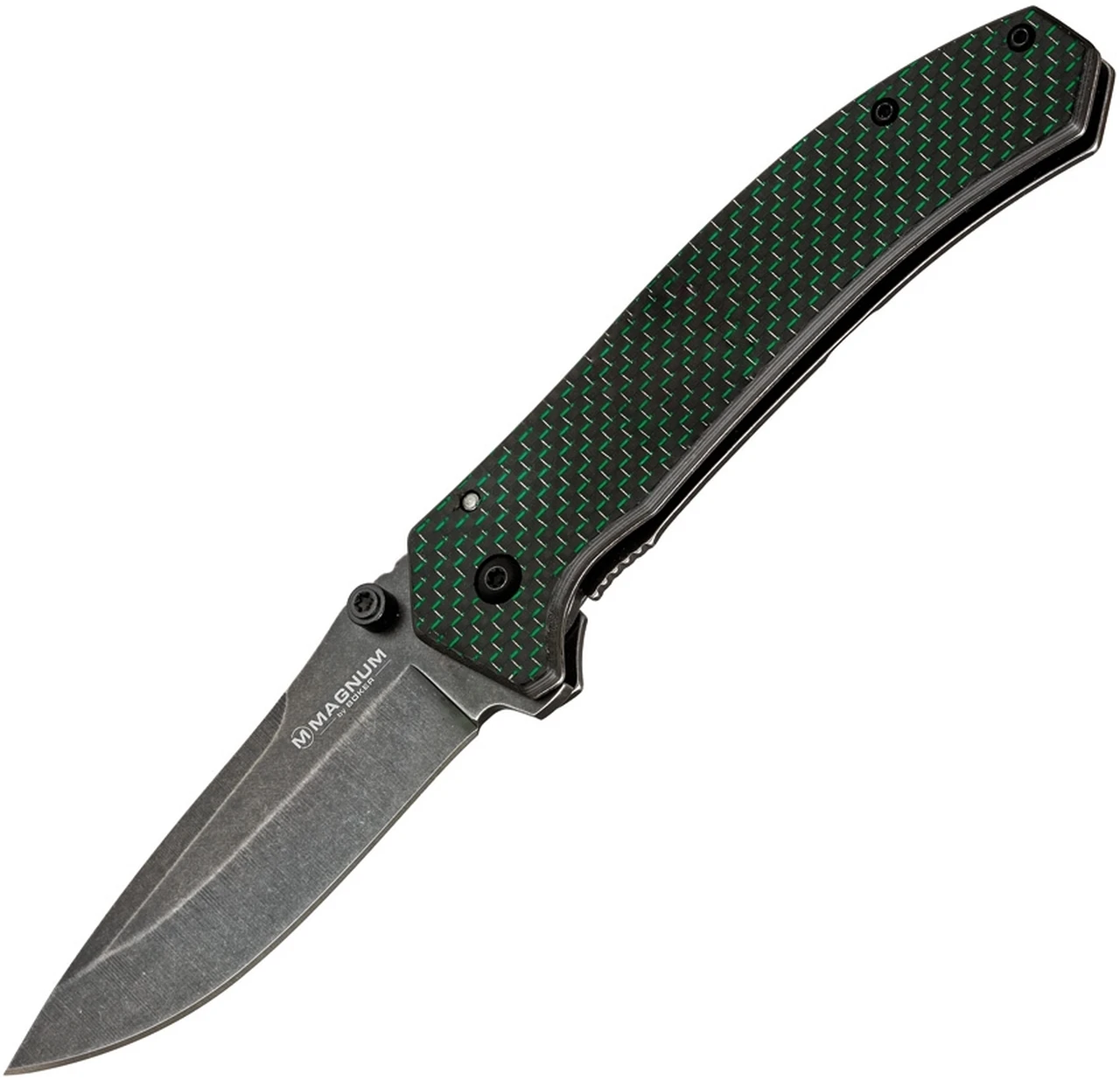 Boker Magnum 01MB637 Green Strike, 3.3" 440A Plain Blade, Green Carbon Fiber/Stainless Handle 1 Boker Magnum 01MB637 Green Strike, 3.3" 440A Plain Blade, Green Carbon Fiber/Stainless Handle