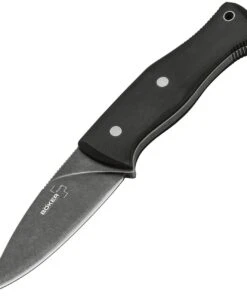 Boker Plus 02BO065 Farkas Bushcraft, 3.8" Stonewash D2 Plain Blade, Black Micarta Handle