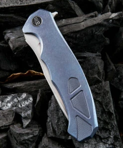 We Knife Co. We Knife Kellen Bogardus 37 Framelock Folder 910B, 4.07” Bohler M390 Bead Blast Drop Point Plain Blade, Blue Titanium Handle -Knifeworks Sales Store 1026024622 4 53062.1582141185