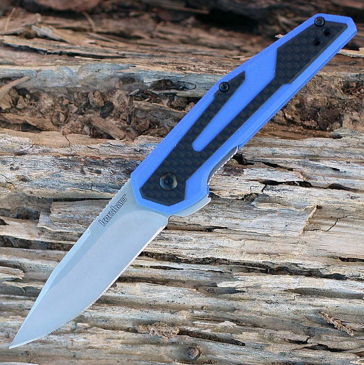 Kershaw Knives Kershaw 1160BLU Fraxion, 2.75" 8Cr13MoV Plain Satin Blade, Blue G-10/Carbon Fiber Overlay 1 Kershaw Knives Kershaw 1160BLU Fraxion, 2.75" 8Cr13MoV Plain Satin Blade, Blue G-10/Carbon Fiber Overlay