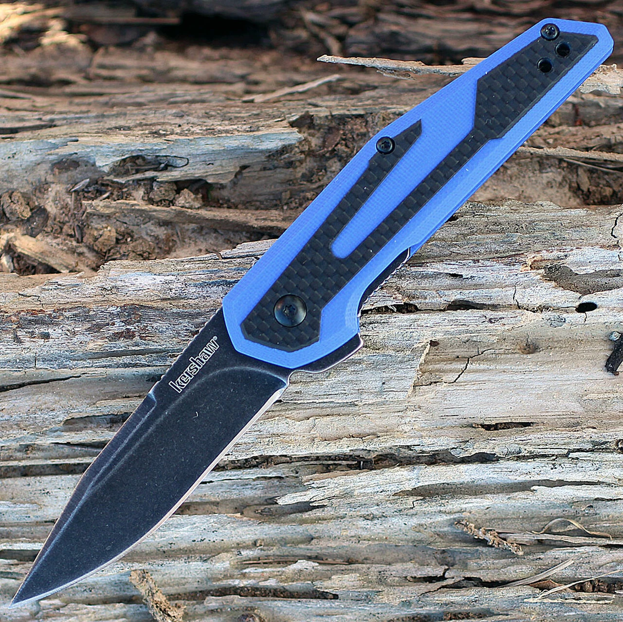 Kershaw Knives Kershaw 1160BLUBW Fraxion, 2.75" 8Cr13MoV Plain Blade, Blue G-10/Carbon Fiber Overlay 1 Kershaw Knives Kershaw 1160BLUBW Fraxion, 2.75" 8Cr13MoV Plain Blade, Blue G-10/Carbon Fiber Overlay