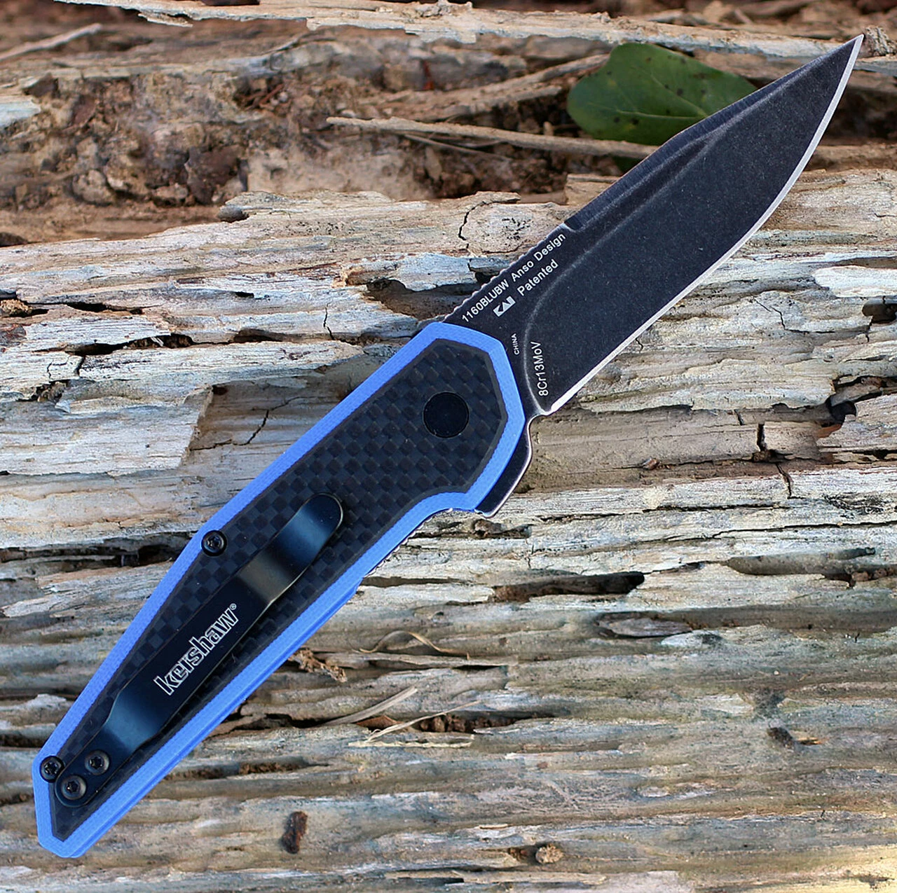 Kershaw Knives Kershaw 1160BLUBW Fraxion, 2.75" 8Cr13MoV Plain Blade, Blue G-10/Carbon Fiber Overlay 2 Kershaw Knives Kershaw 1160BLUBW Fraxion, 2.75" 8Cr13MoV Plain Blade, Blue G-10/Carbon Fiber Overlay - Image 2