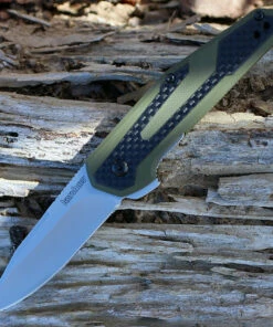 Kershaw Knives Kershaw 1160OL Fraxion, 2.75" 8Cr13MoV Plain Satin Blade, OD Green G-10/Carbon Fiber Overlay