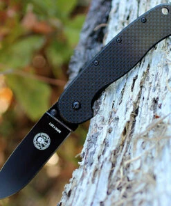 BRK Avispa Folder, Carbon Fiber / G10 handles, Black EDP Coated D2 Steel, Plain Edge, Design by Esee Knives,
