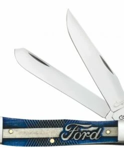 Case Ford Trapper 14323, 4.125" Closed Length SS Blade, Smooth Bone with Blue Color Wash and Black Defintion Handle