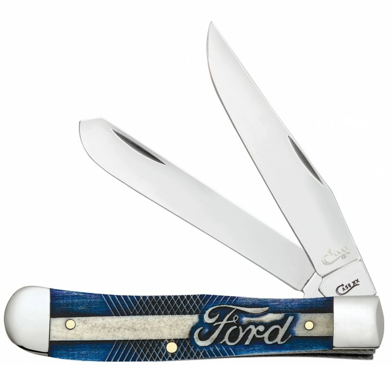Case Ford Trapper 14323, 4.125" Closed Length SS Blade, Smooth Bone with Blue Color Wash and Black Defintion Handle 1 Case Ford Trapper 14323, 4.125" Closed Length SS Blade, Smooth Bone with Blue Color Wash and Black Defintion Handle