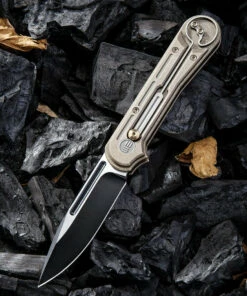 We Knife Co. We Knife Double Helix Folder 815A, 3.3" CPM S35VN Black Two-Tone Drop Point Plain Blade, Bronze Titanium Handle
