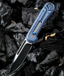 We Knife Co. We Knife Double Helix Folder 815C, 3.3" CPM S35VN Black Two-Tone Drop Point Plain Blade, Blue Titanium Handle