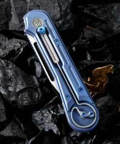 We Knife Co. We Knife Double Helix Folder 815C, 3.3" CPM S35VN Black Two-Tone Drop Point Plain Blade, Blue Titanium Handle -Knifeworks Sales Store 1532500658169016 41596.1582304519