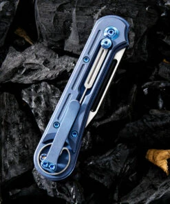 We Knife Co. We Knife Double Helix Folder 815C, 3.3" CPM S35VN Black Two-Tone Drop Point Plain Blade, Blue Titanium Handle -Knifeworks Sales Store 1532500662160000 42502.1582304520