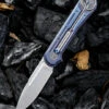 We Knife Co. We Knife Double Helix Folder 815D, 3.3" CPM S35VN Stonewash Drop Point Plain Blade, Blue Titanium Handle