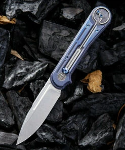 We Knife Co. We Knife Double Helix Folder 815D, 3.3" CPM S35VN Stonewash Drop Point Plain Blade, Blue Titanium Handle