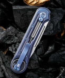 We Knife Co. We Knife Double Helix Folder 815D, 3.3" CPM S35VN Stonewash Drop Point Plain Blade, Blue Titanium Handle -Knifeworks Sales Store 1532500766618339 91150.1582304048