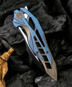 We Knife Co. We Knife Arrakis Framelock Folder 906B, 3.45” Bohler M390 Black Wharncliffe Plain Blade, Blue and Bronze Stonewash Titanium Handle -Knifeworks Sales Store 1548053361905027 82521.1582146122