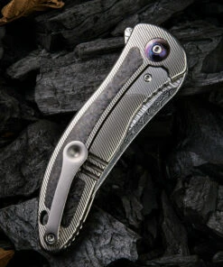 We Knife Co. We Knife Synergy 2 Framelock Folder 912CFDS2, 3.49" Heimskringla Damasteel Tanto Plain Blade, 6AL4V Titanium with Shredded Carbon Fiber Inlay Handle -Knifeworks Sales Store 1575253522870970 70081.1582054041