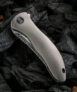 We Knife Co. We Knife Synergy 2 Framelock Folder 912DS2, 3.49" Heimskringla Damasteel Tanto Plain Blade, 6AL4V Titanium Satin Polished Grooved Handle -Knifeworks Sales Store 1575253856775414 63973.1582052738