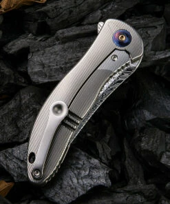 We Knife Co. We Knife Synergy 2 Framelock Folder 912DS2, 3.49" Heimskringla Damasteel Tanto Plain Blade, 6AL4V Titanium Satin Polished Grooved Handle -Knifeworks Sales Store 1575253861595158 18223.1582052738