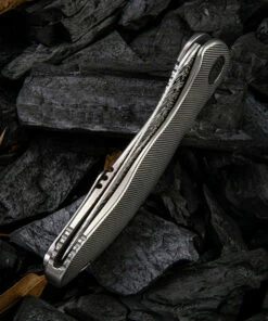 We Knife Co. We Knife Synergy 2 Framelock Folder 912DS2, 3.49" Heimskringla Damasteel Tanto Plain Blade, 6AL4V Titanium Satin Polished Grooved Handle -Knifeworks Sales Store 1575253864100899 15291.1582052736