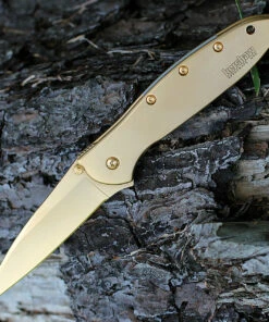 Kershaw Knives Kershaw 1660G LEEK, 24K Gold Plated, 3" Sandvik 14C28N Plain Blade