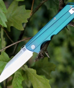 Artisan Cutlery Artisan Littoral ATZ1703GBU, 3.54 in. S35VN Plain Blade, Blue Titanium Handle