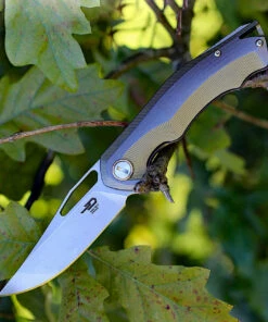 Bestech BT1708A Tercel, 3.5" CPM-S35VN Stonewash Plain Blade, Blue/Gold Titanium Handle