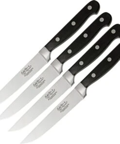 Hen & Rooster HRI009 Six Piece Steak Knife Set, 5" 440A Stainless Plain Blade, Stainless Guard, Black Wood Handle