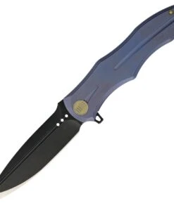 We Knife Co. We Knife Model 613 Framelock Flipper 613A, 4.2"Bohler M390 Black Spear Point Plain Blade, Blue Titanium Handle