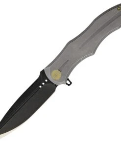 We Knife Co. We Knife Model 613 Framelock Flipper 613E, 4.2"Bohler M390 Black Spear Point Plain Blade, Gray Titanium Handle