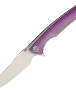 We Knife Co. We Knife Model 704 Linerlock Folder 704A, 3.6” Bohler M390 Satin Trailing Point Plain Blade, Purple Anodized Textured Titanium Over Titanium Handle