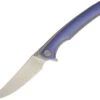 We Knife Co. We Knife Model 704 Linerlock Folder 704B, 3.6” Bohler M390 Satin Trailing Point Plain Blade, Blue Anodized Textured Titanium Over Titanium Handle