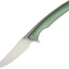 We Knife Co. We Knife Model 704 Linerlock Folder 704C, 3.6” Bohler M390 Stonewashed Trailing Point Plain Blade, Green Anodized Textured Titanium Over Titanium Handle