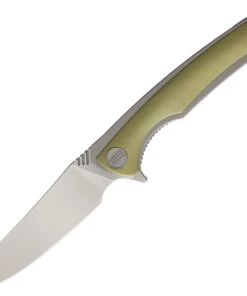 We Knife Co. We Knife Model 704 Linerlock Folder 704D, 3.6” Bohler M390 Stonewashed Trailing Point Plain Blade, Gold Anodized Textured Titanium Over Titanium Handle