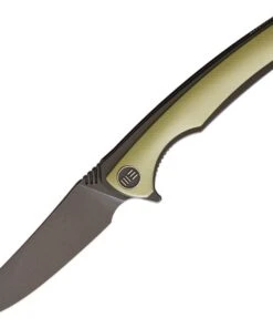 We Knife Co. We Knife Model 704 Linerlock Folder 704I, 3.6” Bohler M390 Black Stonewashed Trailing Point Plain Blade, Gold Anodized Textured Titanium Over Black Titanium Handle