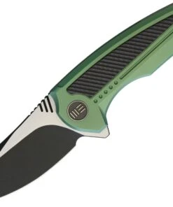 We Knife Co. We Knife Valiant Folder 717E, 3" CPM S35VN Black Stonewash Two-Tone Clip Point Plain Blade, Green Titanium with Carbon Fiber Inlay Handle