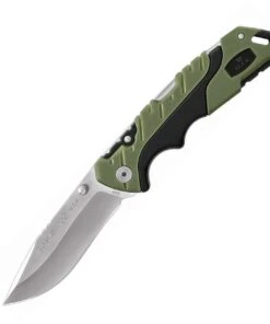 Buck Knives Buck 659 Large Pursuit Lockback, 3.63" 420HC Stainless Satin Drop Point Blade, Black GFN with Green Versiflex Onlay Handle