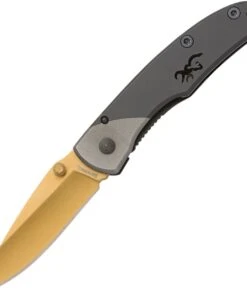 Browning Knives Browning Mountain Framelock, BR0201, 2" 440A Stainless Gold Blade, Titanium Handle