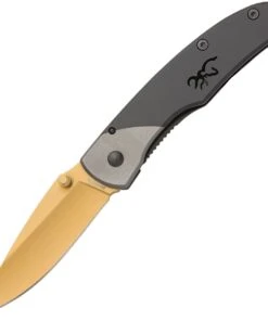 Browning Knives Browning Mountain Framelock, BR0202, 2.75" 440A Stainless Gold Blade, Titanium Handle