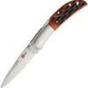 Al Mar Hawk Lockback Honey Jigged Bone 7002, 2.5" AUS-8, Plain Blade, Honey Jig Bone Handle, Leather Slip Pouch Sheath