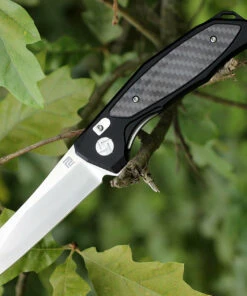 Artisan Cutlery Artisan Falcon ATZ1809PBCF, 3.94" D2 Plain Blade, Black Aluminum/Carbon Fiber Handle