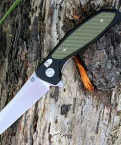 Artisan Cutlery Artisan Falcon ATZ1809PBGN, 3.94" D2 Plain Blade, Green/Black Aluminum/G-10 Handle