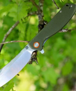 Artisan Cutlery Artisan Tomahawk ATZ1815PGNF, 3.75" D2 Plain Blade, Flat Green G-10 Handle