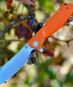 Artisan Cutlery Artisan Tomahawk ATZ1815PSOEF, 2.36" D2 Steel Tanto Blade, Orange G10 Handle
