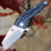 Artisan Cutlery Artisan Ravine ATZ1819PCFB, 2.83" D2 Steel Tanto Blade, Blue Carbon Fiber Handle