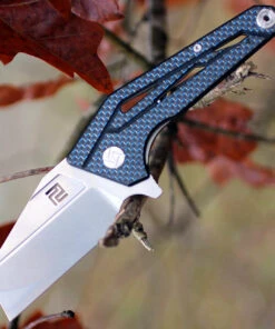 Artisan Cutlery Artisan Ravine ATZ1819PCFB, 2.83" D2 Steel Tanto Blade, Blue Carbon Fiber Handle