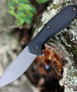 We Knife Co. We Knife 2005C Mote, 2.66" CPM S35VN Gray Stonewash Plain Blade, Black Titanium Handle