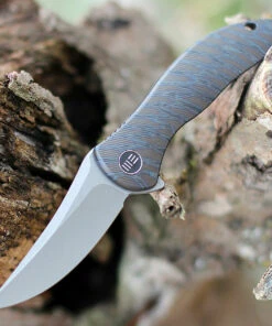 We Knife Co. We Knife Mini Synergy 2011C, 2.93" CPM 20CV Stonewashed Blade, Tiger Striped Pattern Flamed 6AL4V Titanium Handle